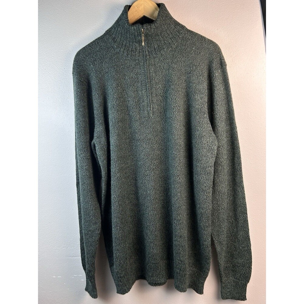Peruvian Alpaca Collection M XL Green 1/4 Zip Mock Neck 100% Baby Alpaca Sweater